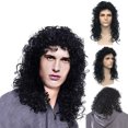 thumbnail image 3 of Desertasis fluffy hair long curly wig Black Handsome Cruly Wig Man Long Wig Men's wig Black, 3 of 9