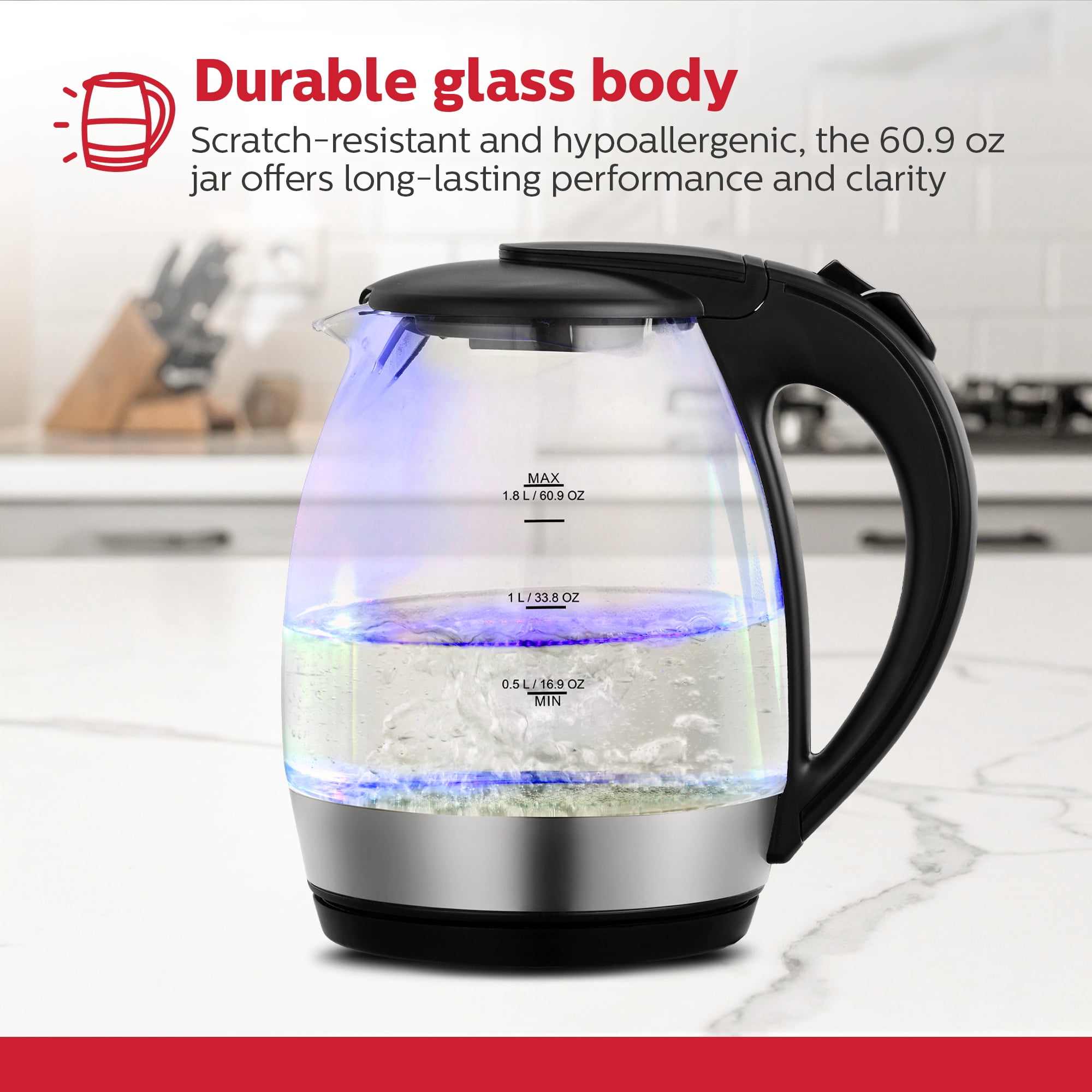 Holstein Housewares 1.9qt Glass Electric Water & Tea Kettle with LED 1850W