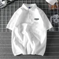 thumbnail image 3 of Camiseta polo para hombre negra con cuello, camisetas de calle lisas, sin logotipo, ropa elegante, holgada, de algodón, 3 of 5