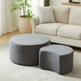 thumbnail image 3 of MDAQMD Grey Round Nesting Coffee Table Set of 2, Comfy Corduroy Footrest Ottoman Set of 2,5-in-1 Modern Circle Foam Ottoman, Footrest, Side Table, Coffee Tables, or Bed-end Stools, No Assembly, 3 of 9