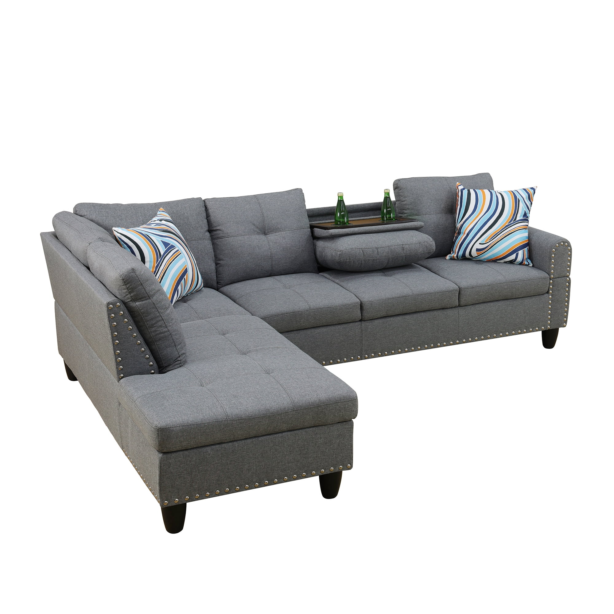 Howcool 98" Sectional Sofa, L-Shaped Couch with Left-Facing Chaise, Linen Fabric Modular Sectional Sofa for Living Room, Apartment & Small Space, Gray