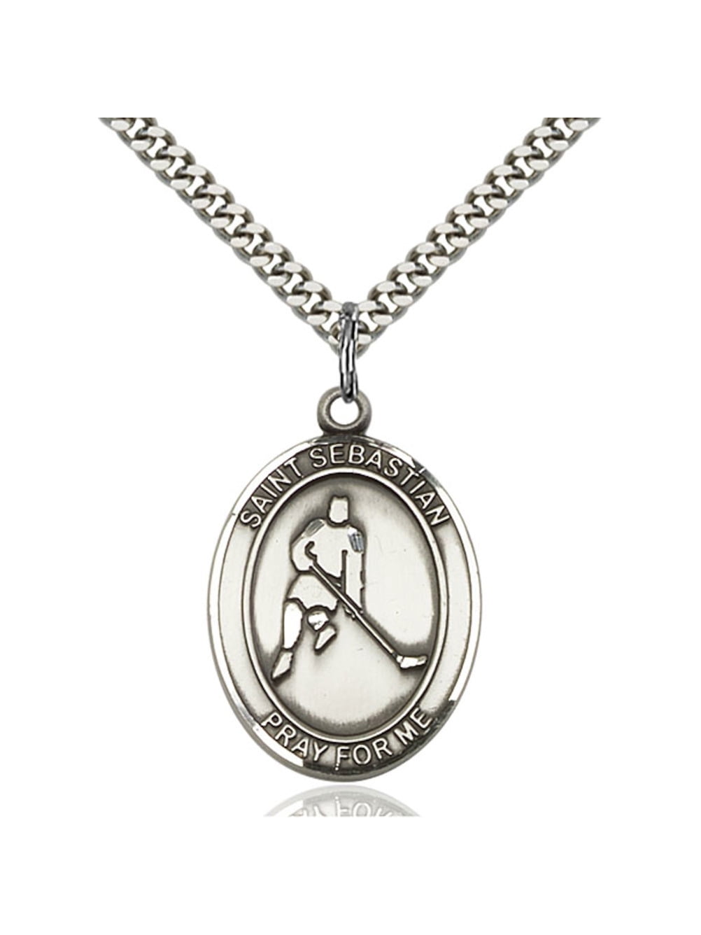 Sterling Silver St. Sebastian/Ice Hockey Pendant 1 x 3/4 inches with
