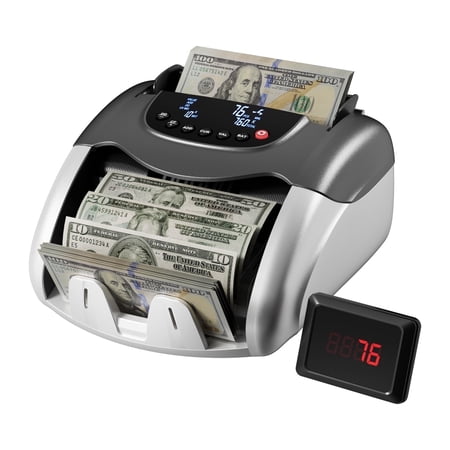 Fitop K09 Business Grade Money Counter Machine with Value Count, UV/IR/MG/DD Quadruple Counterfeit Detection, Bill Counter for USD.EUR.AUD, Batch & Denomination, External LCD Display