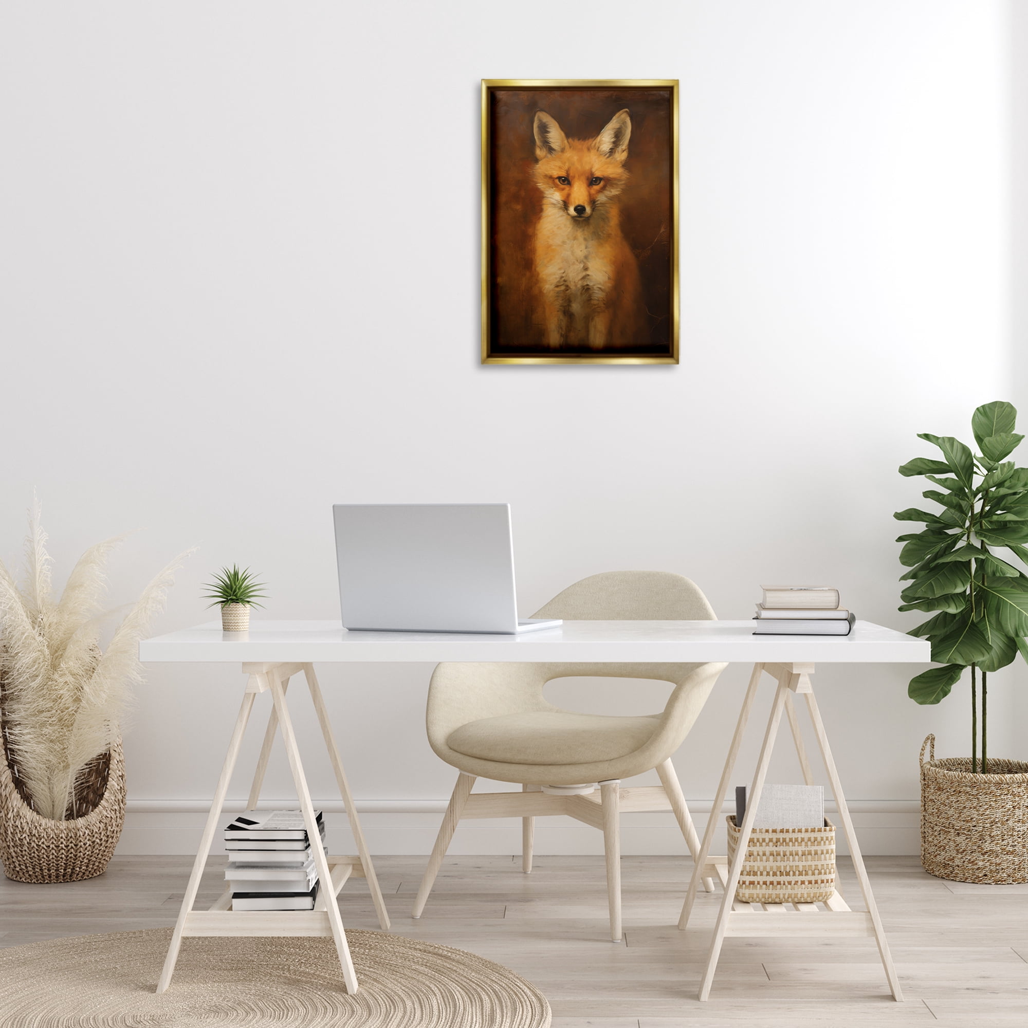 Stupell Industries Stoic Baby Fox Animals & Insects Painting Gold Floater Framed Canvas Art Print Wall Art, 17 x 25