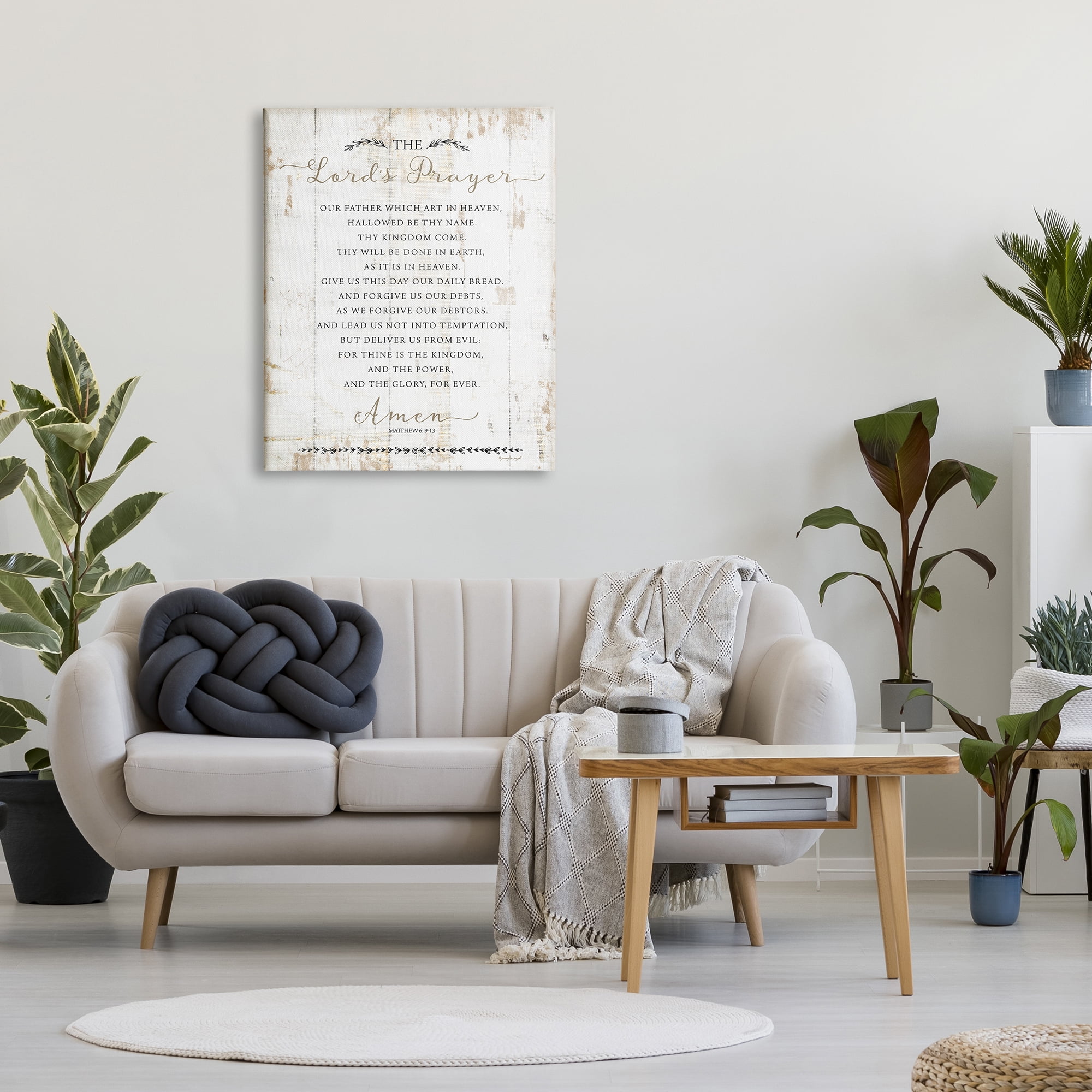 The Stupell Home Decor The Lords Prayer Our Father Rustic Distressed White Wood Look