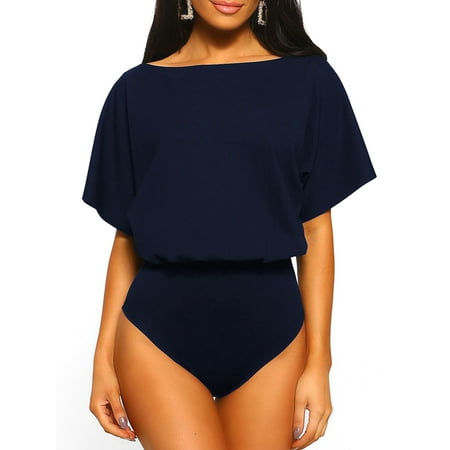 Body Suit With Shorts Women Bodysuits Jumpsuits Summer Short Sleeve Thong Rompers Shorts Casual Leotard Tops Solid Color Scoop Neck Blouses ()