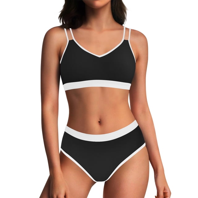 Conjunto de Bikini de Cintura Alta para Mujeres Traje de Baño de Dos Piezas de Control Del Estómago, Traje de Baño de Bloque de Color con Almohadillas Extraíbles