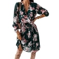 thumbnail image 1 of Sunloudy - Vestido de manga larga para mujer, estilo vintage, con estampado de flores, cuello en V, plisado, de longitud media, con cinturón Sunloudy S M L XL, 1 of 5