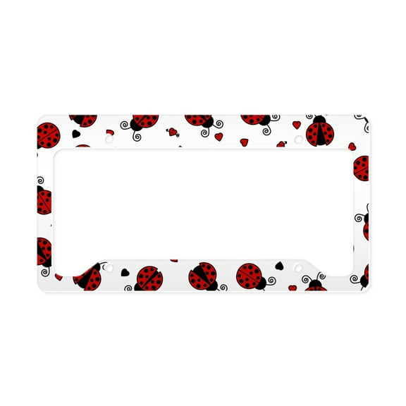 CafePress - Cute Red Ladybug And Hearts Print License Plate Ho - Aluminum License Plate Frame, License Tag Holder