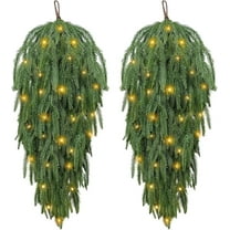 Christmas Artificial Upside-Down Tree, Home Holiday Party Decoration Wall Hanging, 2Pcs 80Cm With Lights Norfolk Pine 2*Vine