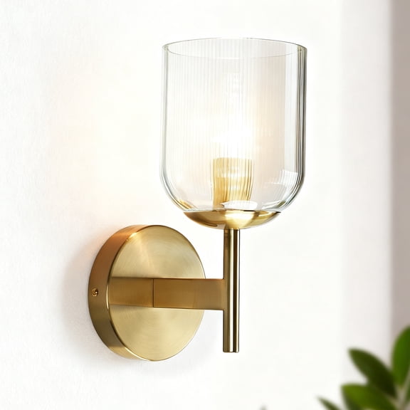 Contemporary Antique Brass Vanity Light, 9 Inch Indoor Sconce with Glass Shade, Single Wall Light beside Mirror, for Bathroom, Living Room, Entryway, Hallway