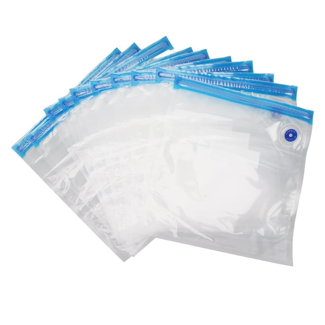 10 Pcs Food Vacuum Sealer Bags, PA PE Transparent Compression Bags with Air Pump, Multipurpose Vacuum Seal Freezer Bags for Cooked Food, Vegetables, Fruits