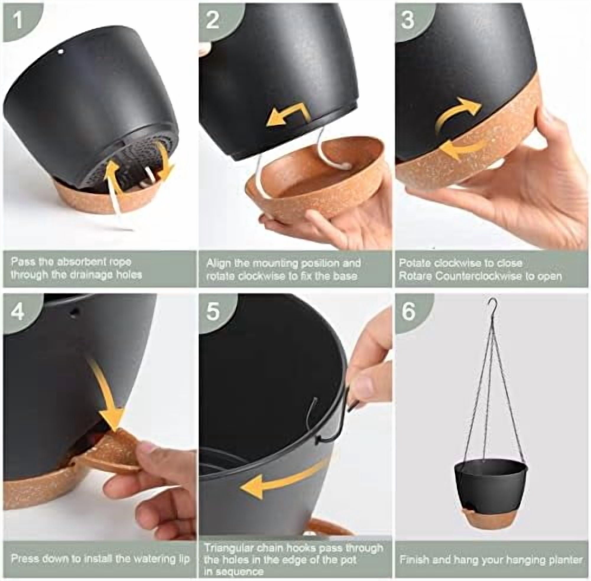 Hanging Planters for Indoor Outdoor Plants, 2 Pack Self Watering Hanging Pot with Drainage Holes & Removable Tray (Black, 8'')