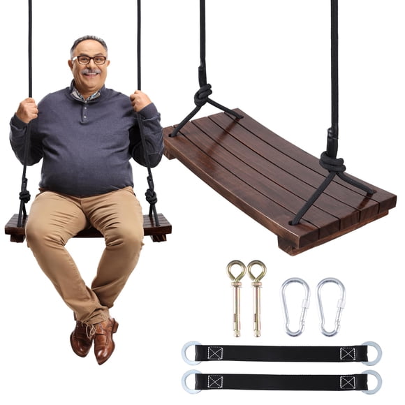 PELLOR Siège de Balançoire en Bois, Balançoire Suspendue en Bois Carbonisé 19,7 X 9,8 X 1,0 Po pour Adultes, Enfants, Anticorrosion et 100 % Imperméable, Balançoires en Bois