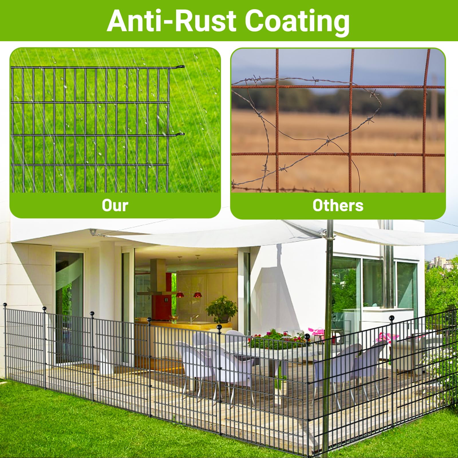Decorative Garden Fence, No Dig Decorative Fence for Outdoor,Yard, Patio,32 in(H)  Animal Barrier Rustproof Metal Wire Panel,Temporary Dog Fence