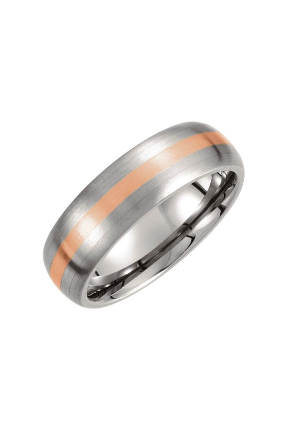 Titanium & 14K Rose Inlay 7mm Satin Finish Wedding Ring Band Size 8