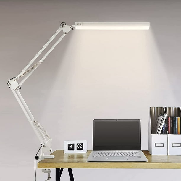 Lampe de bureau LED, lampe de table d'architecte pliable 14 W avec pince,  10 niveaux de luminosité x 3 modes de couleur, lampe de table réglable,  protection des yeux, adaptateur CE 5