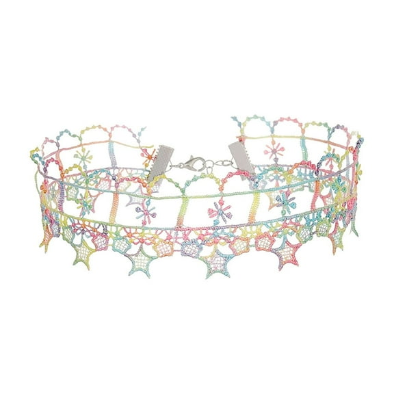 UNTERING Necklace Elegant Lace Collar Necklace with Colorful Hollowed Out Pattern Stylish Lace Choker Jewelry for Women Teens Ladies