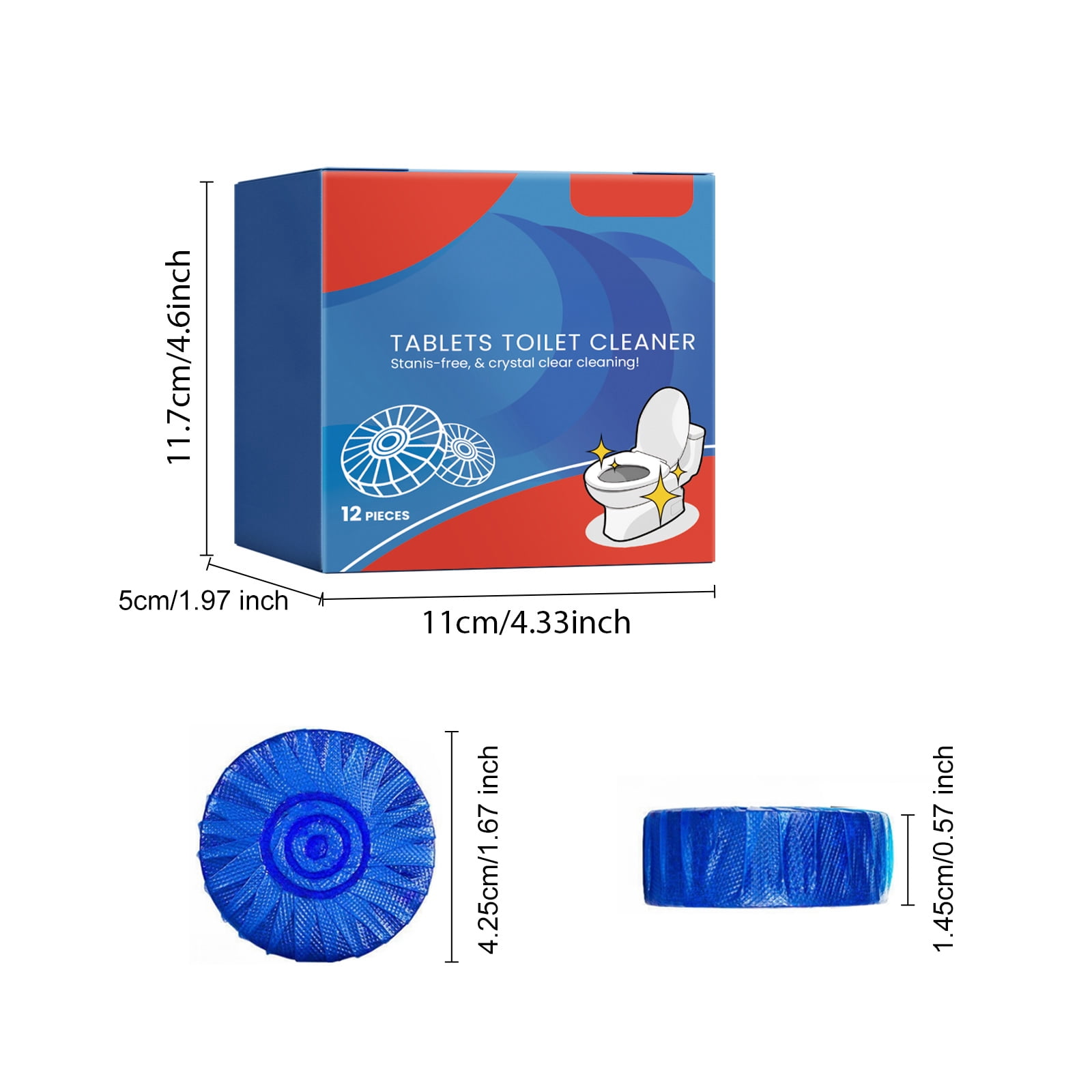 Alvantor Toilet Bowl Cleaner Tablets - Hard Water Stain Remover, Deodorizer, Easy-Use & Fresh - 12 Tablets
