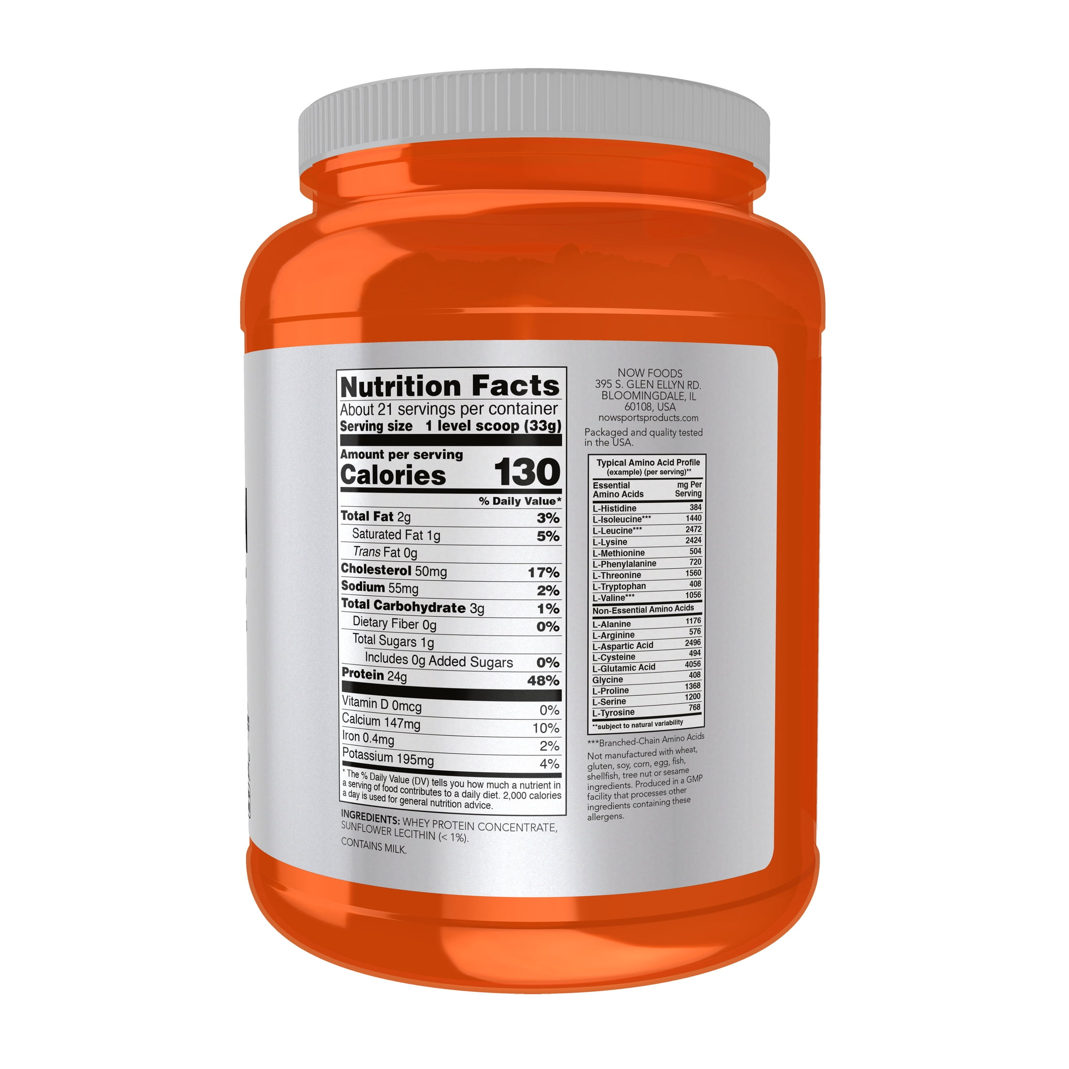NOW Sports Nutrition, Whey Protein Concentrate, 24 g With BCAAs, Unflavored Powder, 1.5-Pound