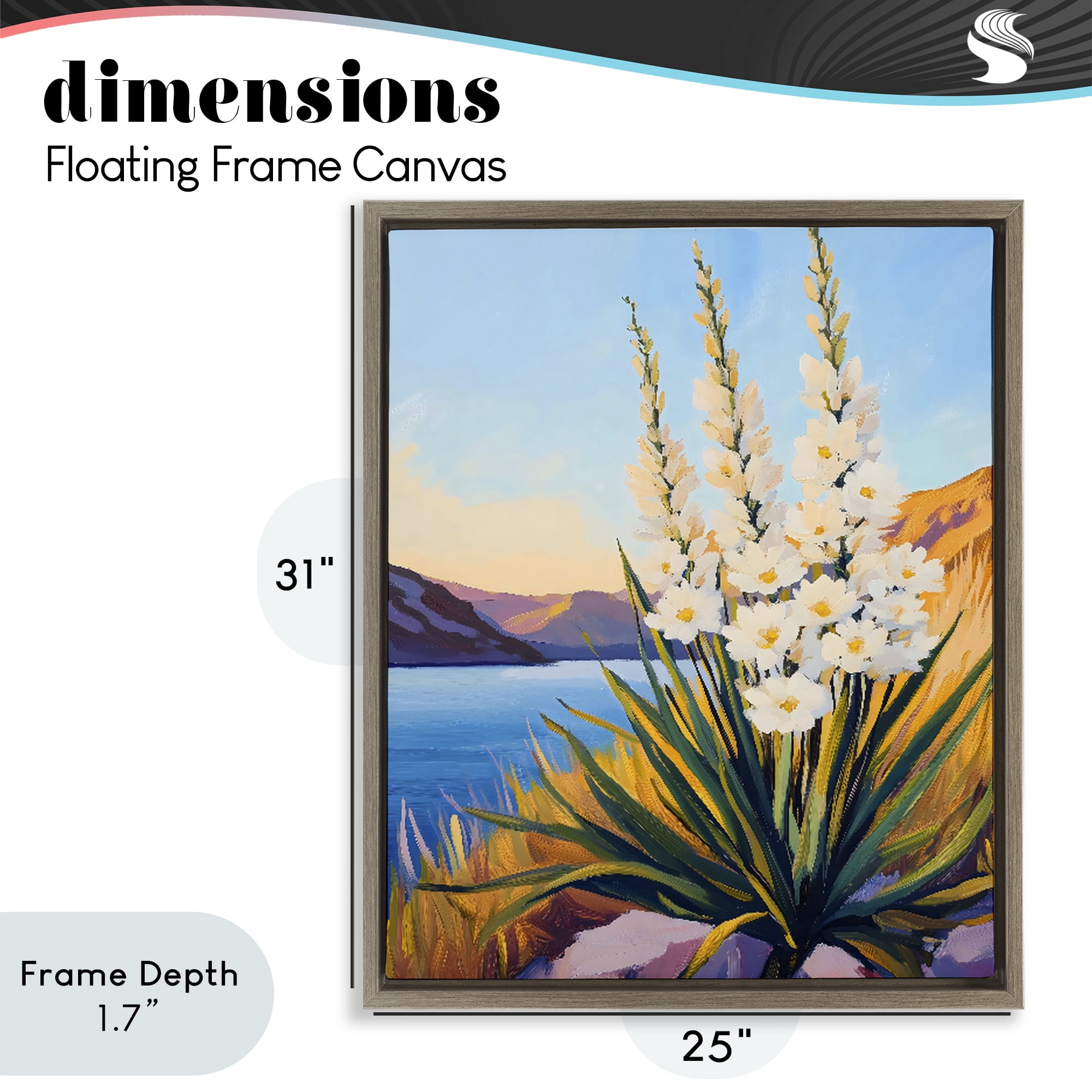 Stupell Industries Yucca in Bloom By The Lake Brown Framed Floater Canvas Wall Art, design by The Prints Vibe