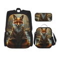 thumbnail image 1 of Disketp Streamside Meditating Fox Mochila Estampada de Gran Capacidad con Lonchera y Estuche, Set de 3 Piezas para Estudiantes, 1 of 7