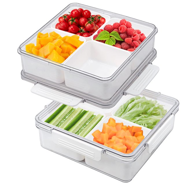 Bandeja dividida para verduras MineSign, caja para aperitivos con tapa, paquete de 2