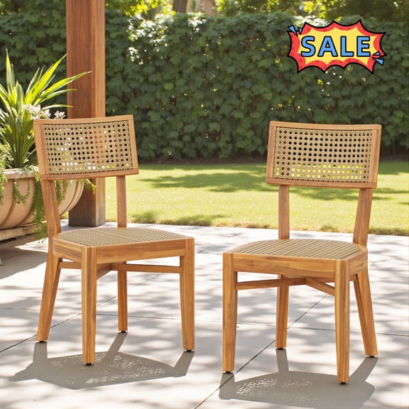 Tcbosik 2 Pack Dining Chairs for Indoor & Outdoor, Armless Accent Chair, Wooden Lounge Chair for Patio, Balcony, Backyard, Easy Assembly, Light Brown & Teak