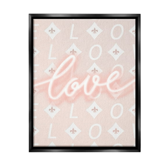 Stupell Industries Pastel Love on Pattern Typography Painting Black Floater Framed Canvas Art Print Wall Art, 17 x 21