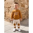 thumbnail image 5 of BemeyourBBs Toddler Baby Boy Thanksgiving Outfit Homemade Rolls Baby Outfit Fall Winter Clothes Long Sleeve Letters Crewneck Sweatshirt Tops with Plaid Pockets Long Pants Set, 5 of 9