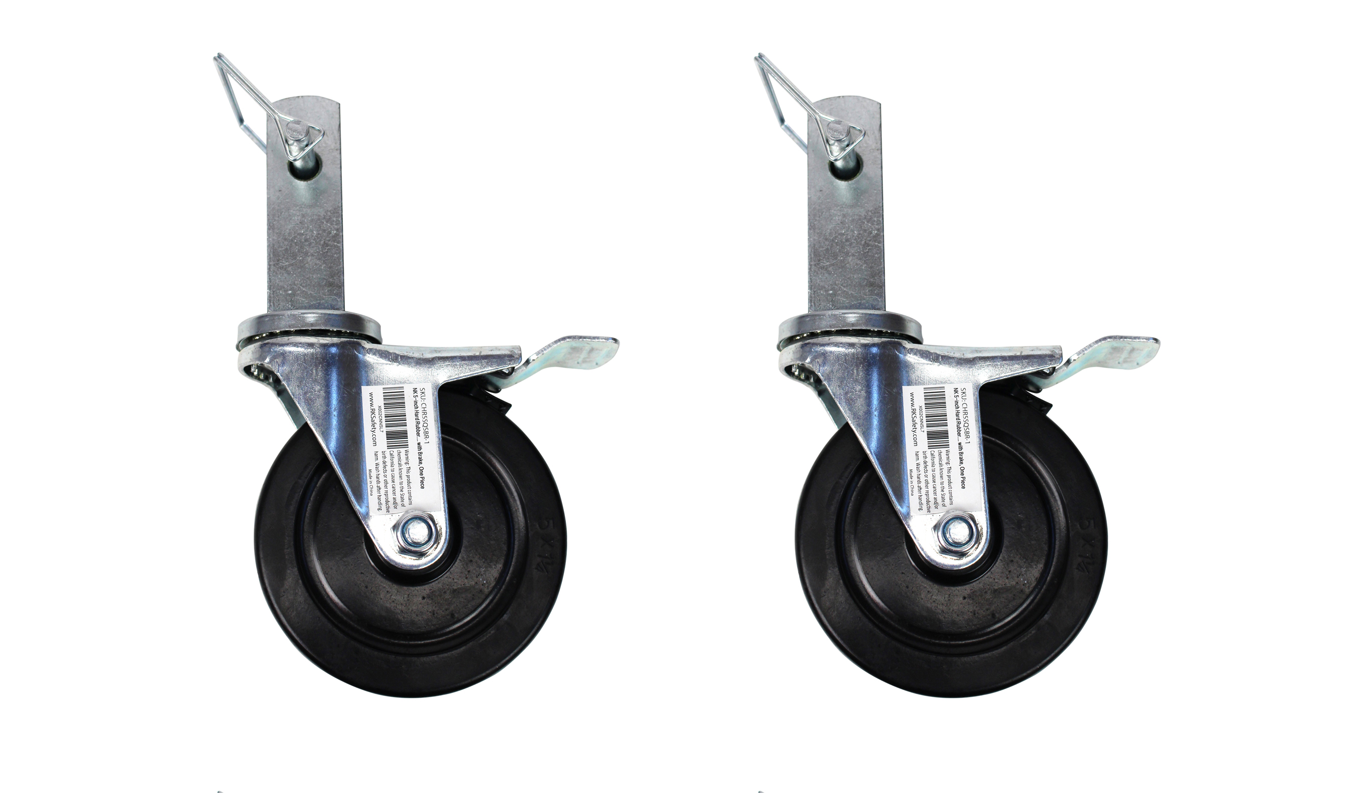 RK 5-inch Hard Rubber Wheel Solid Plate Casters with Brake, Set of 4
