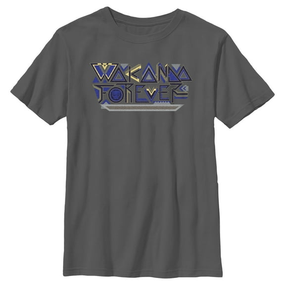 Boy's Black Panther: Wakanda Forever Yellow and Blue Pattern Logo Graphic Tee Black Large