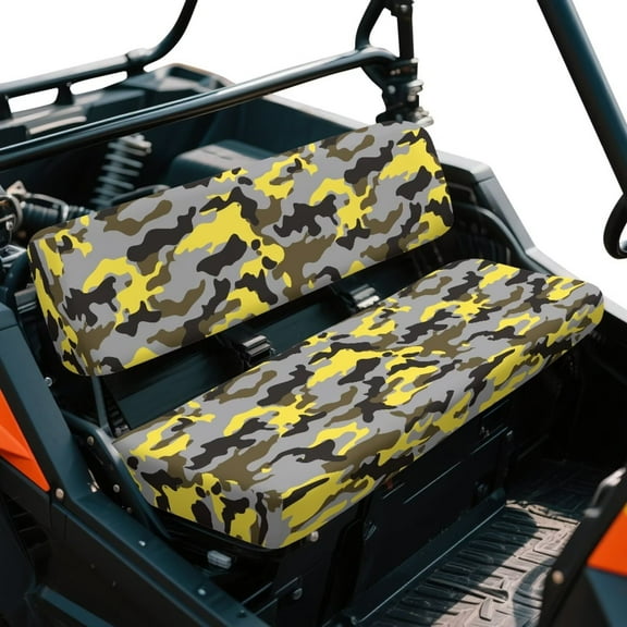 Yuyamidu Yellow Gray Camo UTV Seat Cover Camouflage Mule Bench Seat Cover Polyester Fabric for Kawasaki Mule 2009-2024 4000 4010/2001-2018 3000 3010