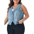 thumbnail image 3 of Agnes Orinda Plus Size Denim Vest for Women Sleeveless V Neck Button Down Jean Waistcoat Jacket, 3 of 4