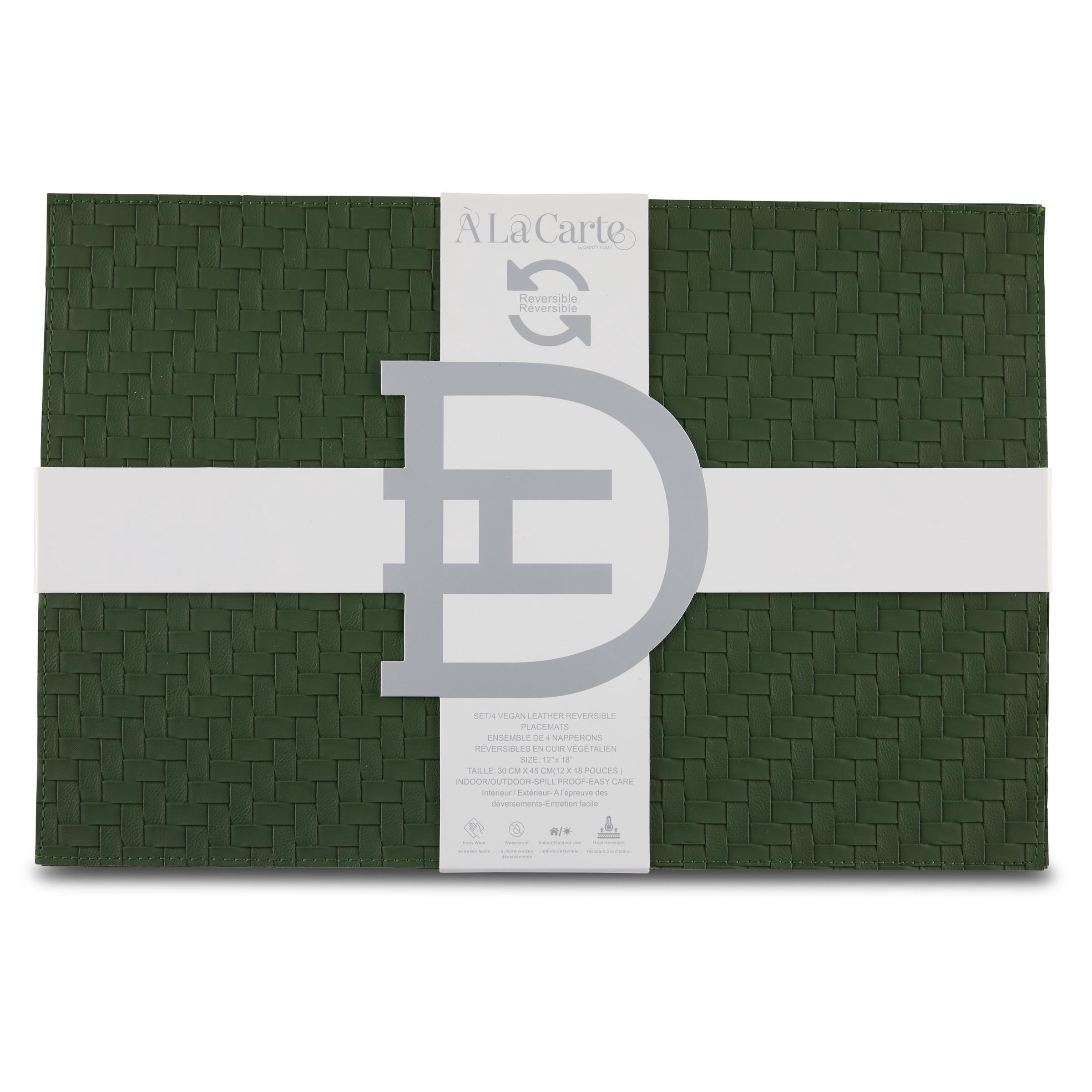 Ala Carte by Dainty Home Lausanne Braided Textured Faux Leather Placemats – Set of 4, Reversible, Non-Slip, Washable, Heat & Tear Resistant – 12x18 in Dining Table Mats