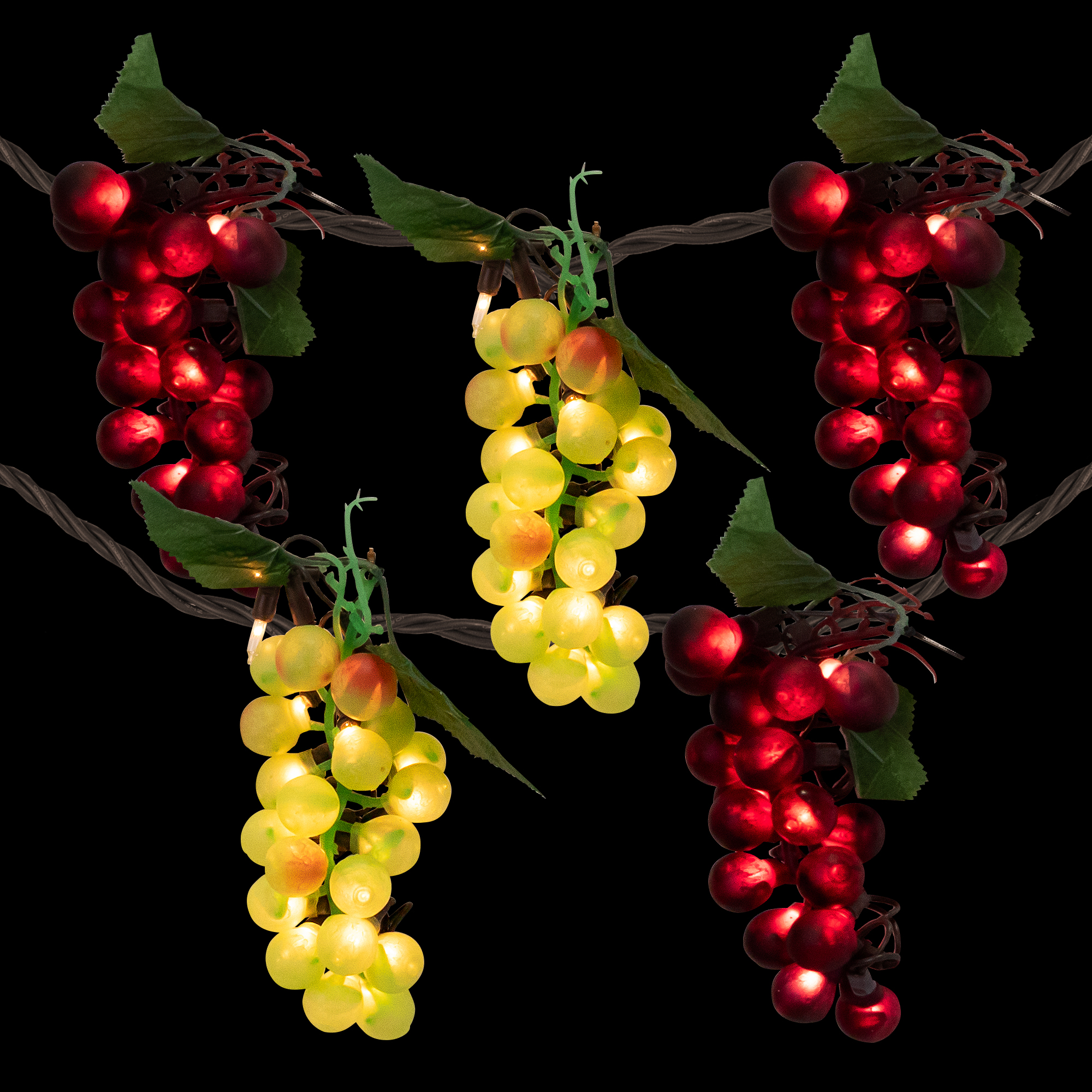 Red and Green Grape Summer Patio Light Set - 5 Clusters 35 Lights