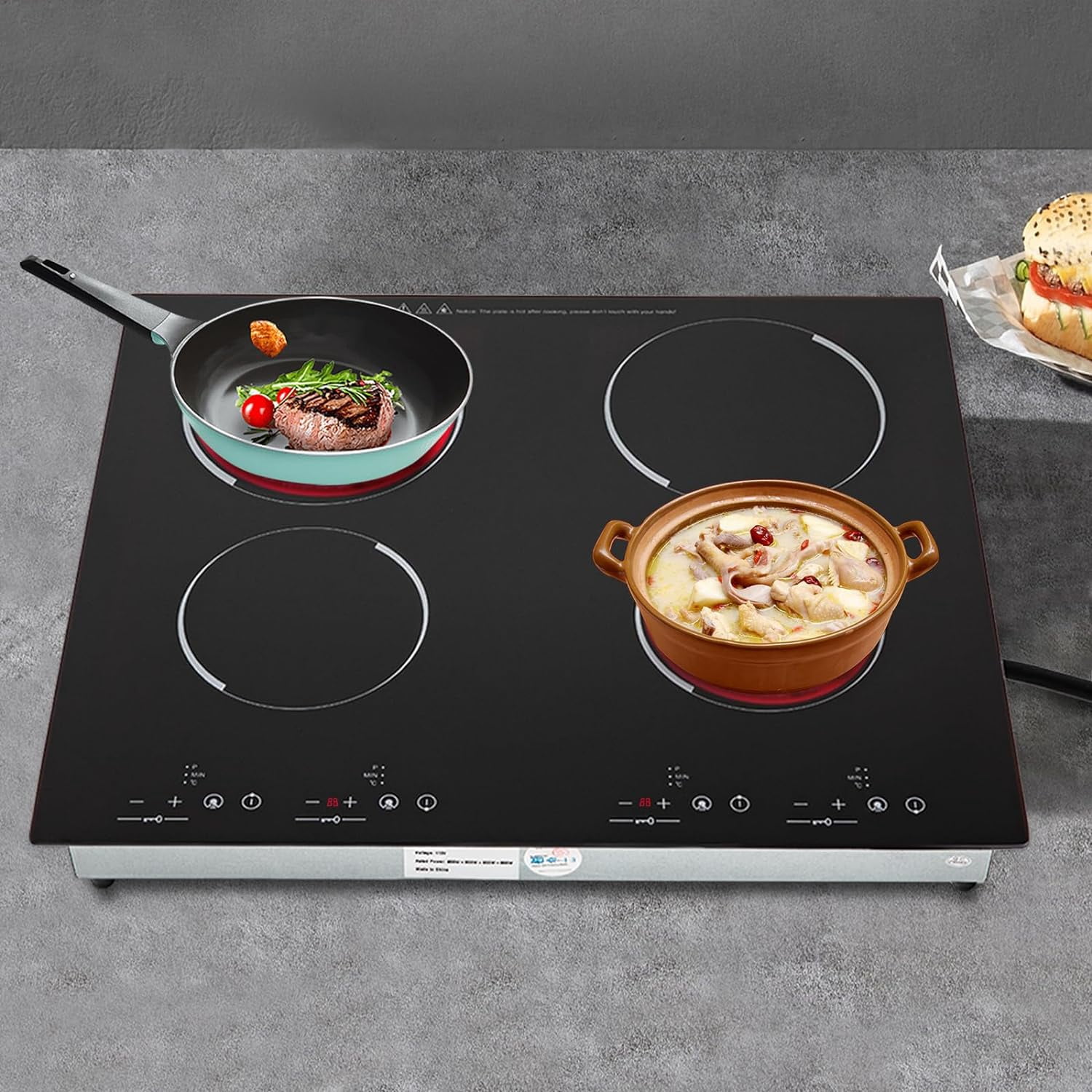 23 Inch Countertop Electric Cooktop 4 Burner,110V Plug in Electric Stovetop