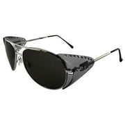 Global Vision Eyewear Aviator Z87 Motorcycle Sunglasses Silver Frames Smoke Safety Lens