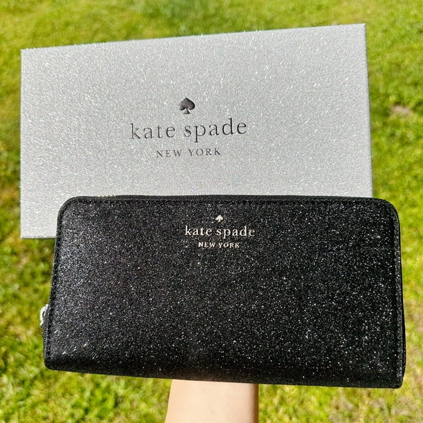Kate Spade Shimmy Tinsel Glitter Boxed Large Continental Wallet Black