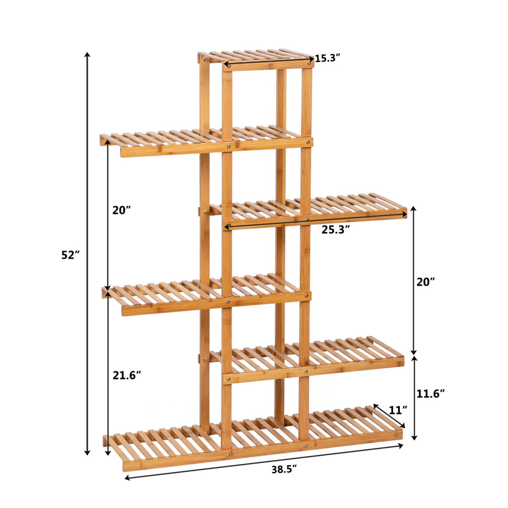 Kepooman 6 Floors and 12 Seats Indoor Bamboo Plant Stand for Home, Natural Kepooman 6 Floors and 12 Seats Indoor Bamboo Plant Stand for Home, Natural