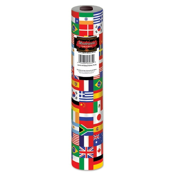 100' Red and Blue International Flag Disposable Banquet Party Table Roll