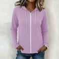 thumbnail image 4 of Wovilon Women's Full Zip Hooded Sweatshirt, Long Sleeve Drawstring Hoodie with Zipper, Lightweight Solid Color Casual Jacket, Stretch Soft Top for Spring Fall, 4 of 7