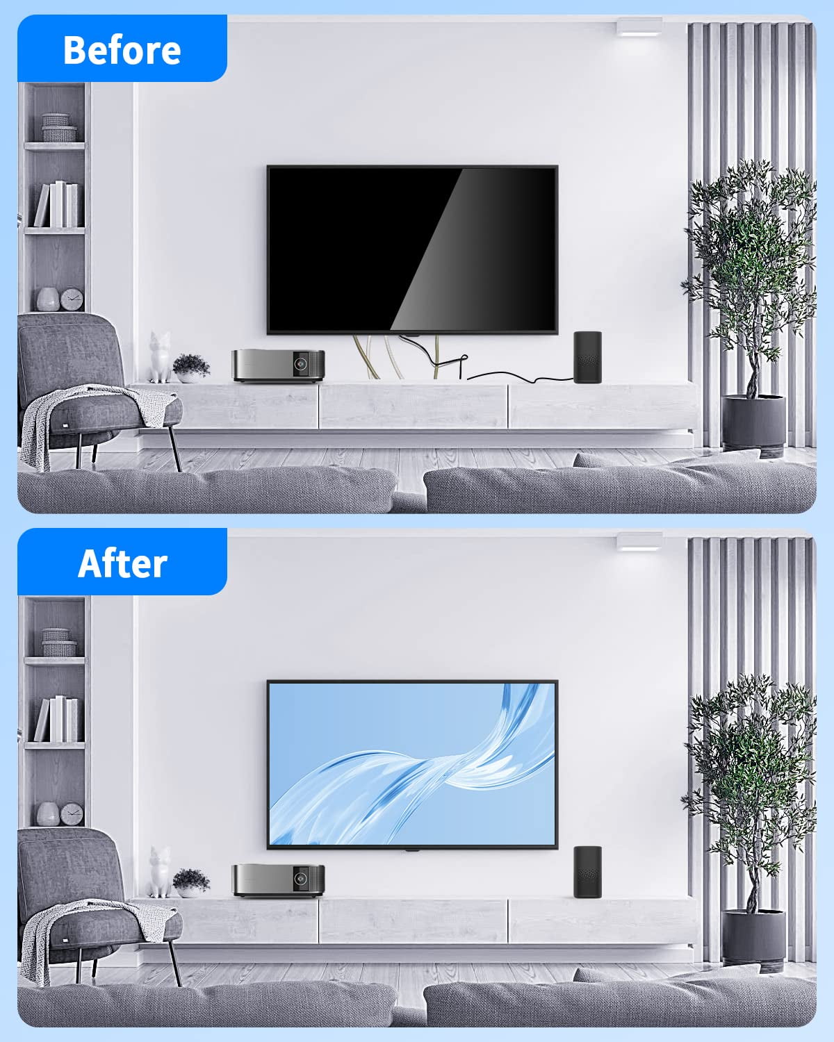Recessed Outlet with 2 AC & 2 USB, in Wall Cable Management Kit for TV, TV Cable Hider Wall Kit, Wall Cable Management for Low Voltage, TV Cord Hider for Wall Mounted TV