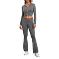thumbnail image 3 of Yunliwuli Women’s Two Piece Outfits Set Long Sleeve Zip Up Cropped Hoodie and Bootcut Pants Set Loungewear, 3 of 10