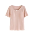 thumbnail image 5 of FNFYFH Cute Pjs Set for Women Ribbed Knit Cotton Sleepwear Short Sleeve Lounge Pajamas Set with Built in Bra, 5 of 10