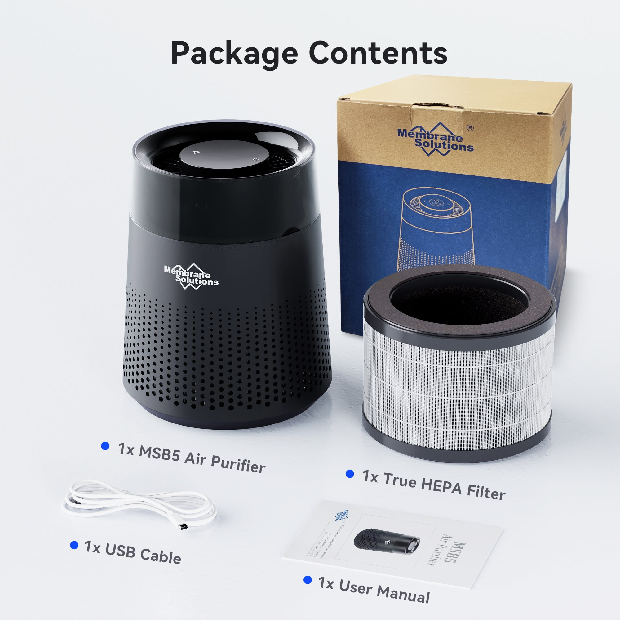 Membrane Solutions MSB5W 215 Sq Ft HEPA Air Purifier for Home Room, Smart Purificador,Remove 99.97% of Particles and Air Pollution,Black (2pack)