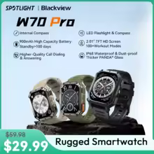 Blackview W70 Pro Montre Intelligente de Sport et de Mise en Forme Écran 2.01 Montre Parlante Bluetooth Lampe de Poche LED Montre Intelligente d'Extérieur avec Boussole Neuf