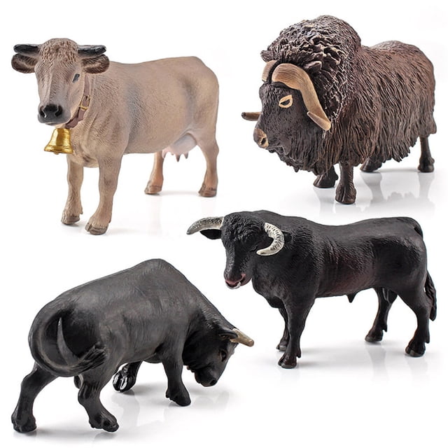 Farm Animal Model 4 Pcs Simulation Farm Cow Cattle Ox Bull Figurine PVC Farm Animal Model Action Figure Home Decoration Kids Educational Toy