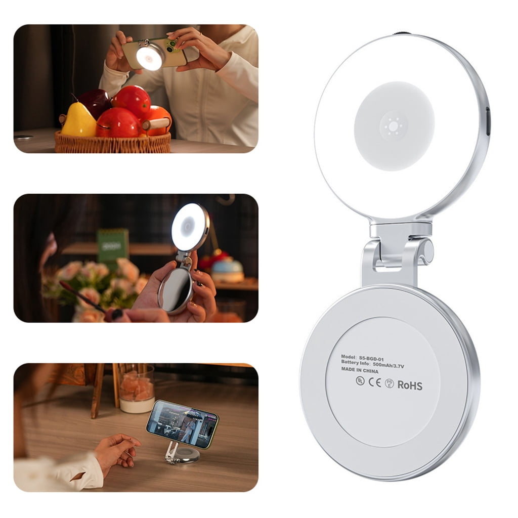 Foldable Fill Rings Light with Glass for Makeup Photography Video Conference Rotating Selfie Light