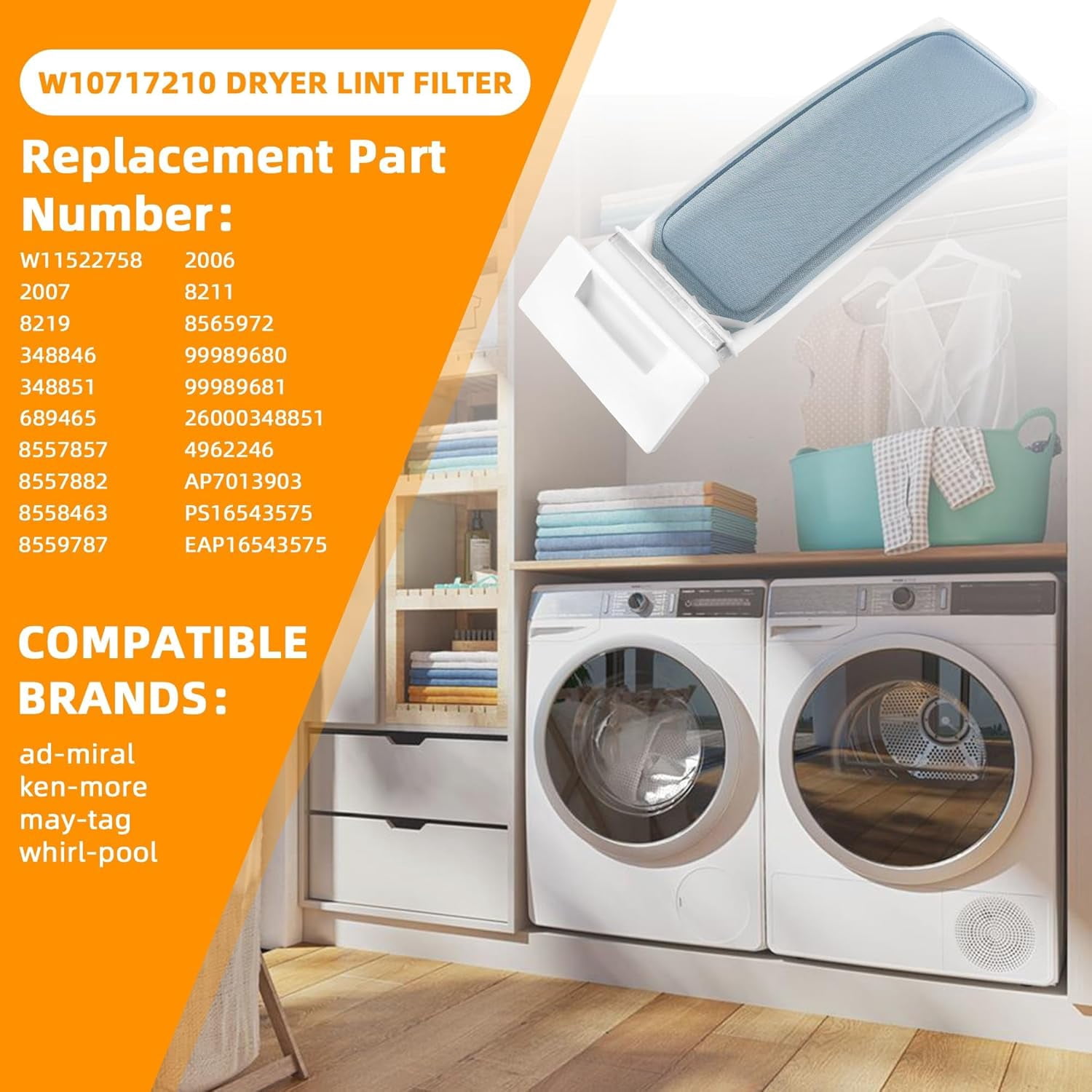 W10717210 Dryer Lint Screen Filter Replacement for Whirlpool Kenmore Maytag Dryer, White Lint Trap Screen, Replaces W11778253 WPW10717210 W11607443 W11522758